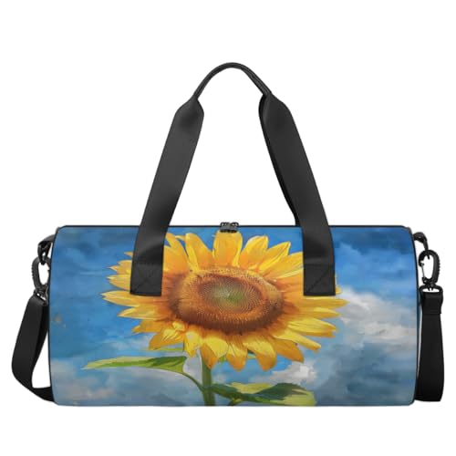 Sunflower Vintage Round Barrel Sports Fitness Bag, Travel Luggage Bag, Reusable Handbag, Suitable For Men and Women2