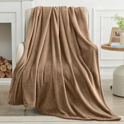 Image of KMUSET Brown Fleece Throw Blanket for Couch - Warm Cozy Soft Lightweight Blankets All Seasons Suitable 50 x 60 inches