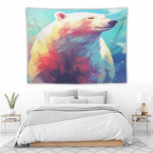 Tapisserie murale ours polaire en polyester resistant lavable format 150x200cm