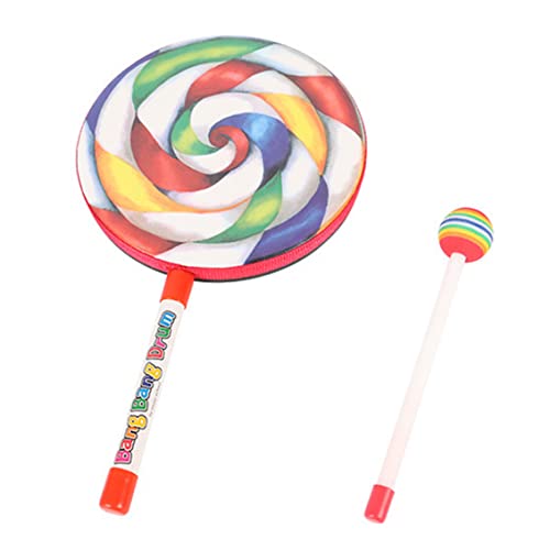Instrumento de percusión infantil de 20 cm con diseño de tambor de piruleta arcoíris