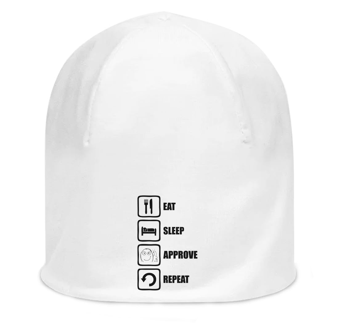 Bonnet blanc Eat Sleep Approve Repeat en coton extensible taille unique