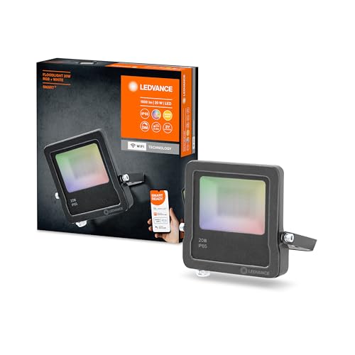 LEDVANCE Smarte LED Aussenleuchte mit WiFi Technologie, Flutstrahler für Außen, RGB-Farben änderbar, 20W, aus dunkelgrauem Aluminium, Kompatibel mit Google und Alexa Voice Control, SMART+ WIFI FLOOD