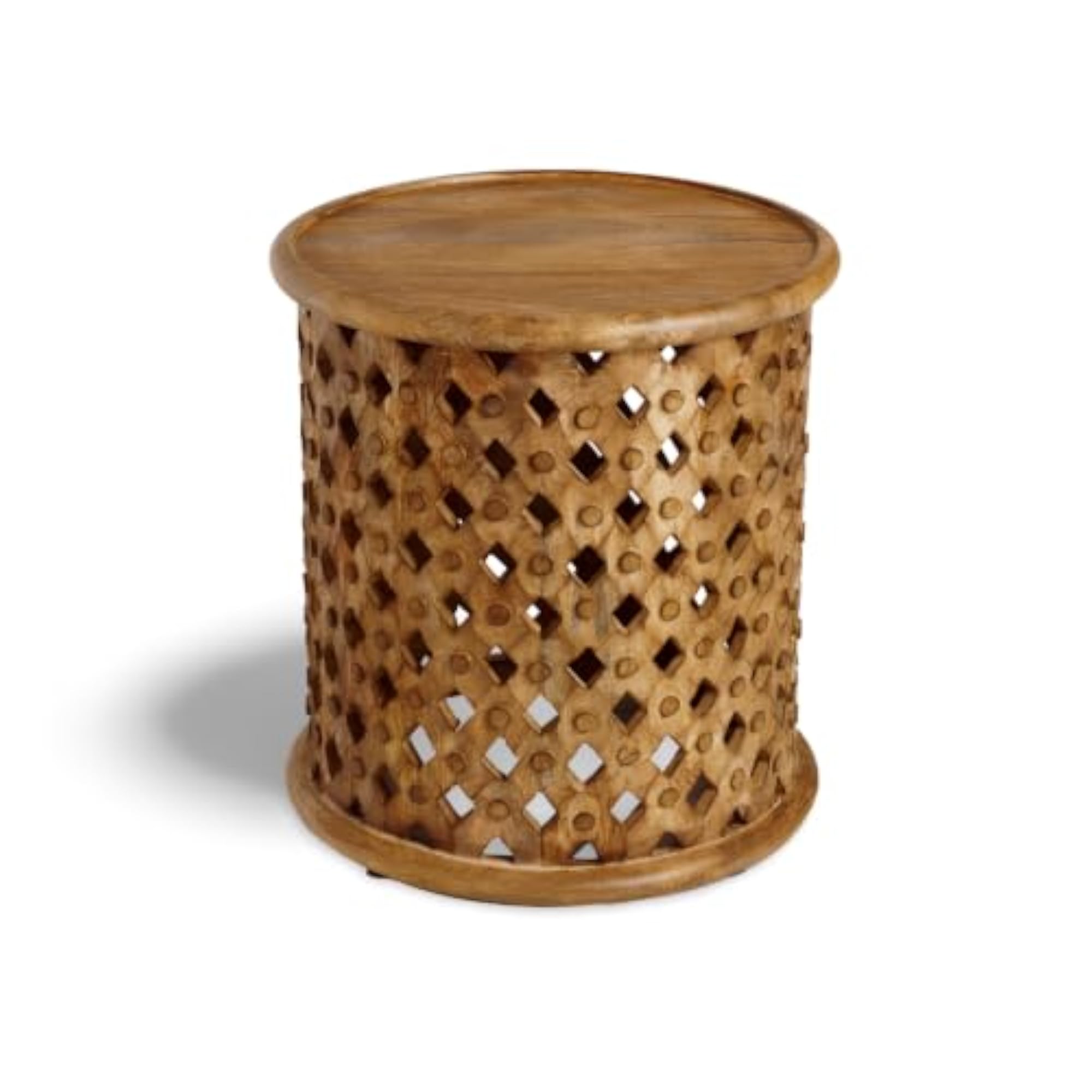 Handcrafted Wooden Round Side Table, Rustic Design