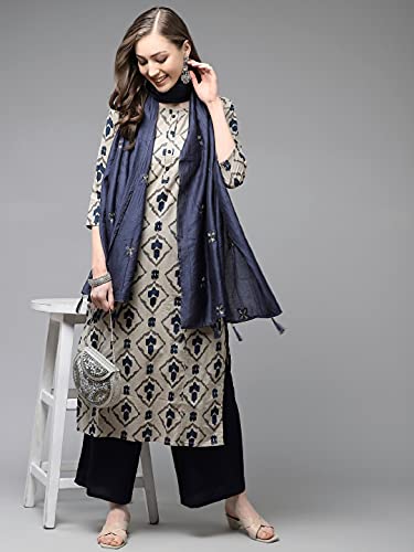 Image of YUFTA Women Beige & Blue Printed Dupatta Set