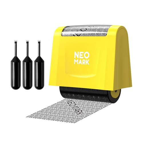 NEO MARK Identity Theft Protection Roller Stamp, 1.6'' Wide Confidential Security Stamp with 3 Ink Refills, Self-Inking Privacy Protection for Address & ID Blockout Stamp Roller -Yellow