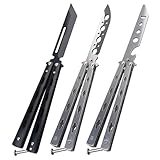 Migliori coltelli a farfalla WANDGU 3 Pezzi Butterfly Trainer: Coltello Farfalla per Allenamento Lama Non Affilata Pettine Farfalla in Acciaio Inox per Esercitarsi nei Trucchi di Flipping (Nero+Argento+Nero e Bianco)