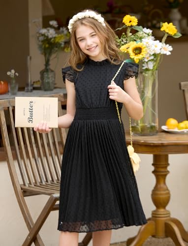 PATPAT Girls Casual Ruffle Sleeves Dresses A-line Elegant Midi Party Dress 5-14 Years3