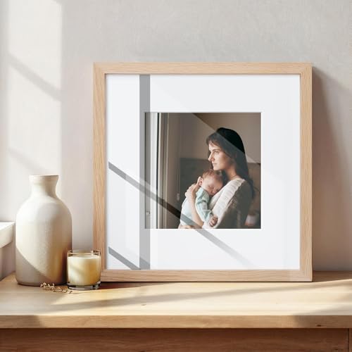 12x12 Oak Wood Picture Frame - Minimalist 12x12 Poster Frame, 12"x12" Picture Frame Wood, Natural Solid Wooden Picture Frames for Wall Art Photo and Prints(1 Pack, Beige)