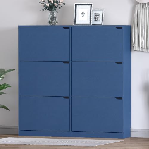 Image of BORNOON Shoe Cabinet with 6 Flip Drawers, Slim Narrow Shoe Storage Cabinet, Freestanding Shoe Organizer for Entryway, Hallway, Foyer