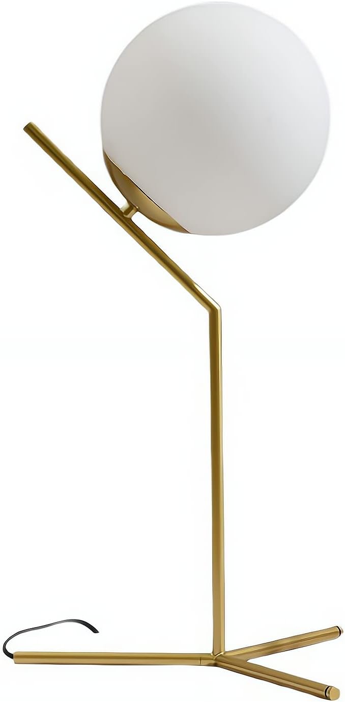 Glass Table Lamp, Minimalist Nightstand Lamps, Metal Standing Reading Light with Glass Ball Shade, Gold Desk Lamp for Bedroom, Office, Study Room, Kids Room (Gold-B-Style)
