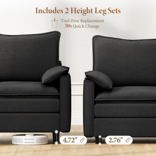 Image of Vesgantti 108 inch Modular Sectional Sofa, Deep Seat Cloud Couch, 3+1, Black