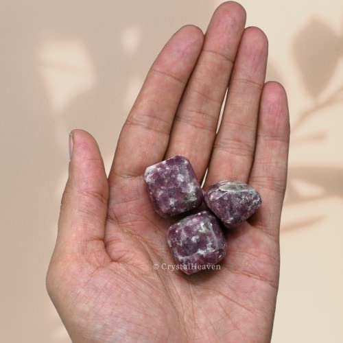 Image of Certified Lepidolite Crystal Healing Tumbled Stone, Natural Polished Crystals for DIY Crafts, Manifestation, Meditation, Pooja Feng Shui and Reiki Healing (30 Grams)