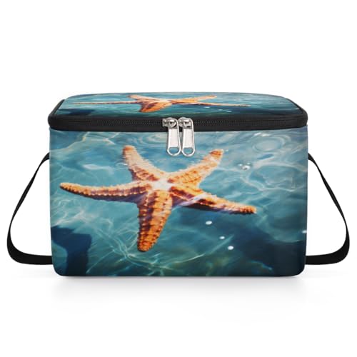 Sea Starfish Lunch Bags for Women Men 9 Cans, Hot & Cold Food Delivery Bag Insulated Grocery Bag Insulated Lunch Box Starfish Cooler Bag for Office Work Picnic Beach