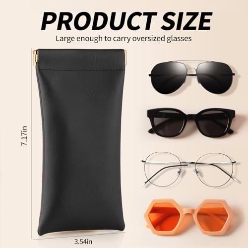Image of 3 pack leather eyewear case PU soft sunglasses bag squeeze top portable lightweight eyewear case for men and women