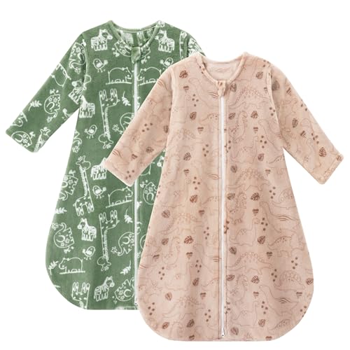 Image of Yoofoss Long Sleeve Fleece Baby Sleep Sack 0-6 Months, 2 Pack TOG 1.5 Baby Wearable Blanket with 2-Way Zipper, Toddler Sleeping Sack, Soft Warm