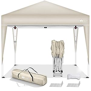 tillvex Pavillon 3x3m waterdicht | Pop-Up vouwpaviljoen in hoogte verstelbaar | tuintent UV-bescherming 50+ | partytent met tas voor tuin (crème)