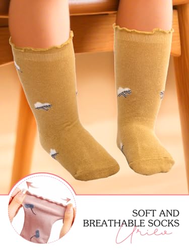 Urieo Baby Girls Socks Flower Knee High Sock Cotton Ruffle Stockings for Infants Toddlers Kids Girls3
