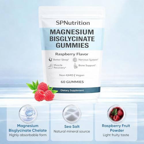 Image of Spnutrition Magnesium Bisglycinate Gummies - Chelated Magnesium Supplement, Promotes Muscle & Nerve Function, Relaxation & Everyday Wellness - 60 Raspberry Gummies (1)