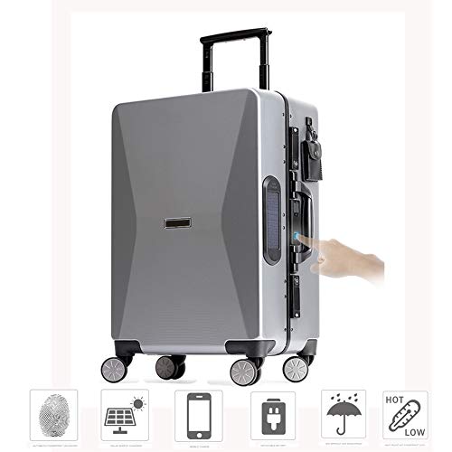 Preisvergleich Produktbild KT Mall Smart Fingerprint Unlock-Koffer, wiederaufladbare Business-Trolley-Koffer, USB-Ladeanschluss, Multifunktionskoffer, für Flughafen und Schule,Gray