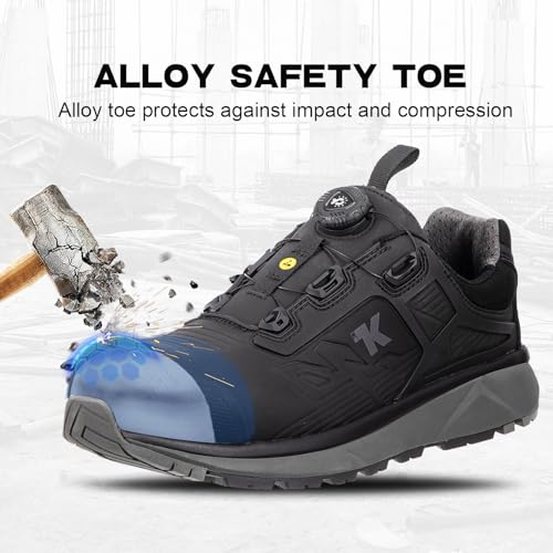 ESD Shoes for Men - Durable Freelock Fit Quick Lacing, Lightweight Aluminum Alloy Toe, Static Proof, Waterproof, Puncture-Resistant, Oil & Slip Resistant Industrial Safety Work Sneakers3