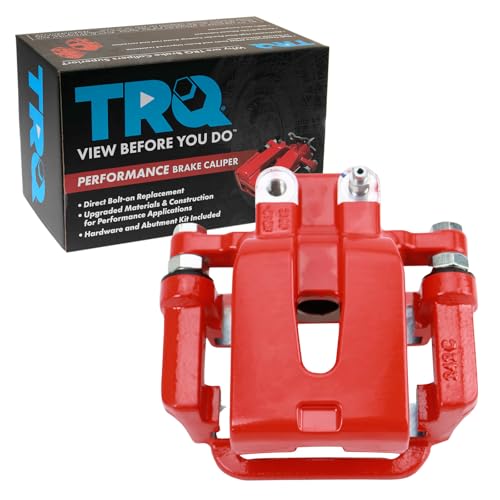 Image of TRQ Rear Brake Caliper w /Bracket Performance Red Drivers Side | For 2005-2016 Chrysler 300 2009-2016 Dodge Challenger 2007-2016 Charger 2005-2008 Magnum