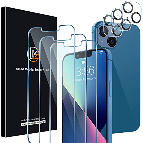 LK [3+3] Stück Panzer Schutz Glas für iPhone 13 Schutzfolie (6.1), Rahmen-Installationshilfe, 3 Glasfolie für Kameraschutz, Frei von Kratzern Folie, 9H Härte Panzerfolie, HD Displayschutz, Ultra