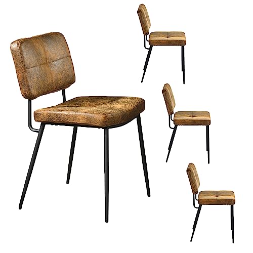 FURNISH - Juego de 4 sillas de comedor, retro acolchado ante patas de metal establ, para cocina, restaurante, color marrón