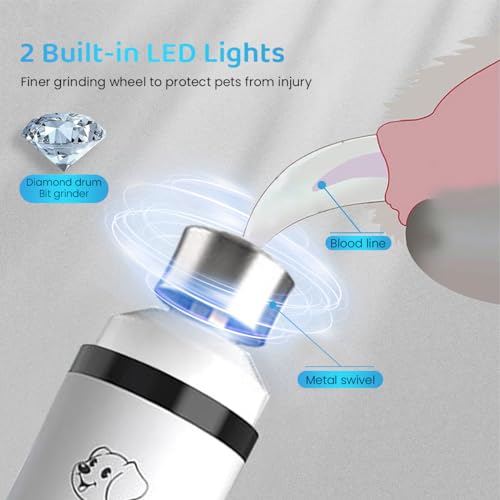 Image of Qpets Electric Dog Nail Grinder with 3 Speeds Modes and 2 Led Light Dog Nail Trimmer for Cat Dog USB Electric Dog Nail Grinder, Dog Nail Cutter for Small Medium Large Dogs and Cats