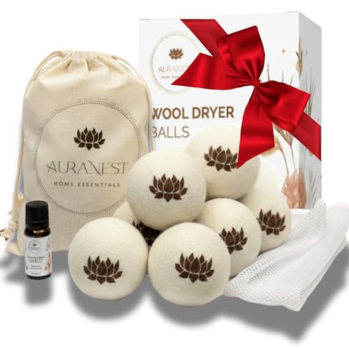 AuraNest Premium Quality Wool Dryer Balls Kit – 100% Organic