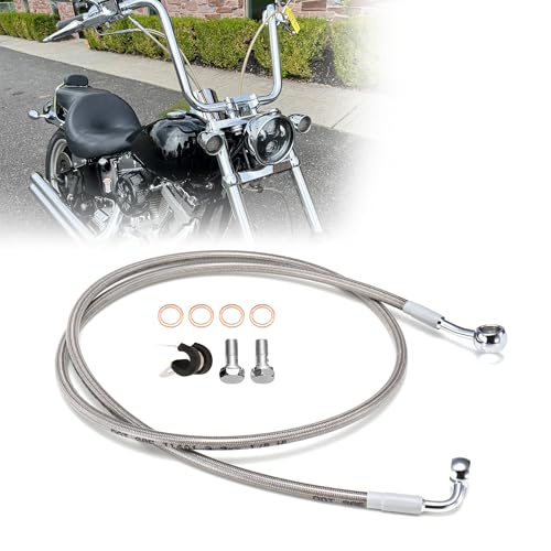 Image of 52.8 inch Total Length Dyna /Softail Front Brake Line Extended Hydraulic Hose Steel Braided for 2007-2017 Some Dyna, 2000-2015 Some Softail Bikes with a 16 inch Ape Handlebars