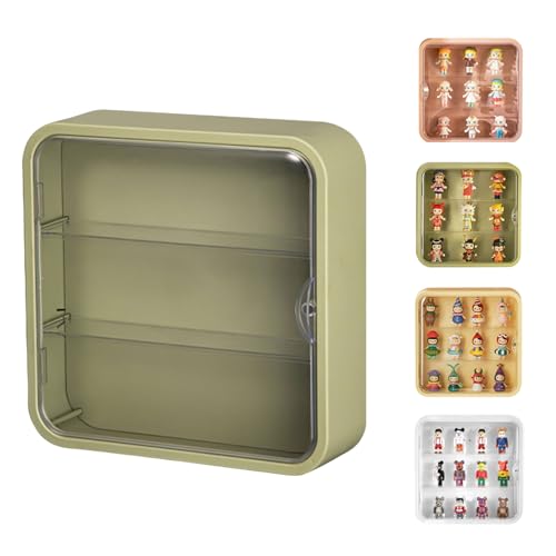 コレクションケース フィギュアケース 透明ディスプレイ 収納ボックス 透明 展示 収納 人形 卓上 展示ボックス おもちゃ 化粧品 防塵 おもちゃディスプレイ 台座 模型 人形 ひな壇 陳列 アクリル 4色 貼り紙付き (グリーン)