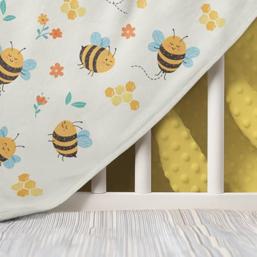 Image of SANDJEST Minky Blanket 2 Pack with Dotted Back 30 x 40 Inches, Gift for Christmas Birthday (Bee, Elephant)