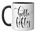 50th Birthday, For Women, Hello Fifty, 50 Years Old Cute Ceramic Mug, Black/White