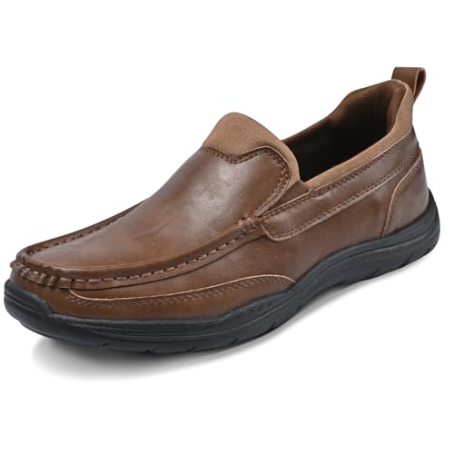 Image of Hand Free Casual Shoes for Men - Leather Slip-On Loafers with Elastic Heel & Latex Footbed - Lightweight EVA Walking Shoes