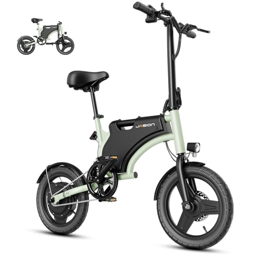 Jasion JC1 14" Foldable Electric Bike for Adults & Teens with 600W Peak Motor,20mph,20 Miles,UL Battery,Commuting E-Bike with Rear Suspension and Comfort Saddle