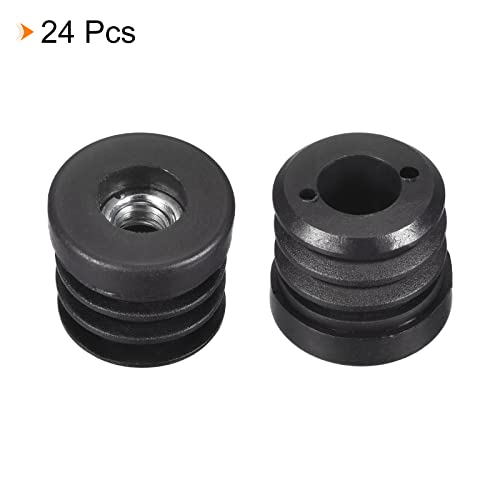 Image of uxcell 24Pcs Inserts for Round Tubes with M8 Thread, for 25mm /0.98 inch OD Round Tube, Round Black Plastic Plug Caster Insert Chair End Caps Furniture Leg Plug