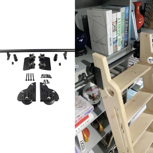 Herraje para Escalera de Biblioteca Rodante, Con Ruedas Rodantes en el Piso (Sin Escalera) 3.3ft-24ft Herraje para Escalera de Biblioteca Deslizante Juego Completo Riel Rodante+Accesorios de Extensión