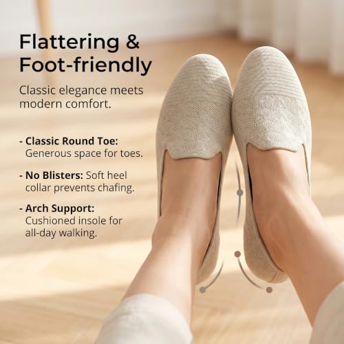 Image of Puxowe Women's Ballet Flats Breathable Knit Slip On Comfortable Round Toe Walking Shoes with Arch Support Insole for Work