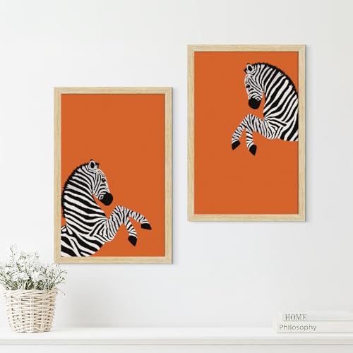 Image of ArtX Wall Paintings For Kids Room, Zebra Wall Frame, Decoration Items, 12x18 inch (A3+) Size, Multicolor, Synthetic Wood, Set Of 2