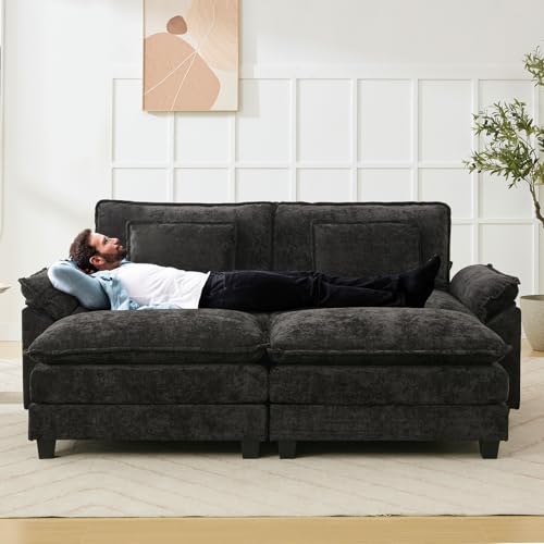 Image of Oprisen 86 inch Modular Sectional Sofa, Comfy Cloud Couch Sectional Sofa with Ottoman, Chenille Sofa Sleeper Deep Seat Sofa with Throw Pillows for Living Room (Black)