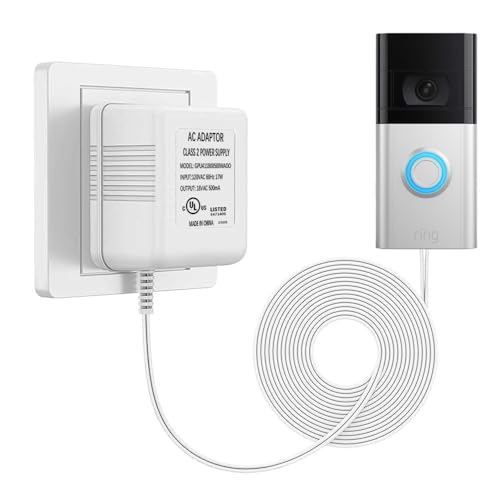 AC 18 Volt Transformer Compatible with All Versions of Ring Doorbell, UL Listed C Wire Adapter, 29.5Ft Long Cable (1P-White)