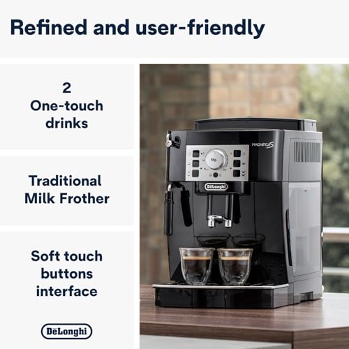 De'Longhi Magnifica S - Cafetera Superautomática con 15 Bares de Presión, Cafetera para Espresso y Cappuccino, 13 Programas Ajustables, Sistema de Auto-limpieza, ECAM 22.110.B, Negra