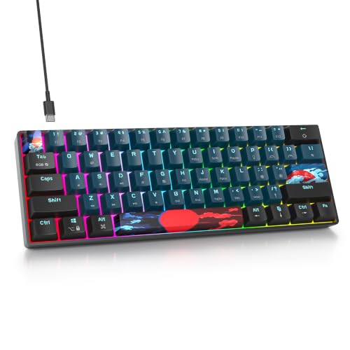 Image of Protable 60% Percent Gaming Keyboard Mechanical, Mini Compact RGB Backlit 61 Keys Wired Office Keyboard with red Switch for Mac /Win (61 Monster /Red Switch)