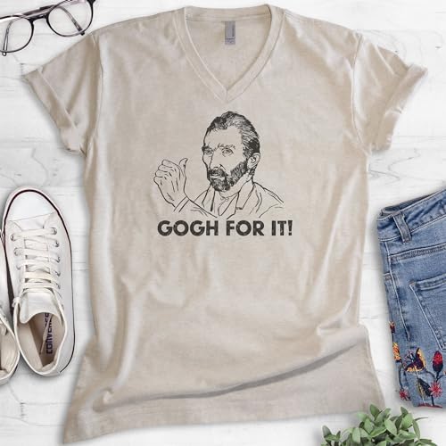 EVERTREE CLOTHING Gogh for It Vincent Van Gogh Shirt, Unisex Women's Men's V-Neck Shirt, Funny Artist Painting Painter2
