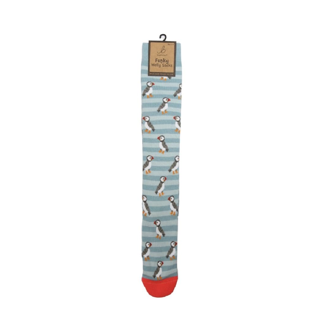 Bartleby Unisex Blue Ladies Welly Socks Puffin Striped Design -7 Size 8