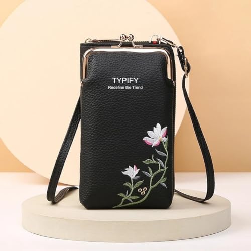 Image of TYPIFYWomen's Mobile Sling Bag with Wallet | PU Leather Crossbody Pouch with Floral Embroidery | Lightweight Shoulder Purse for Girls & Ladies | Gift for Her