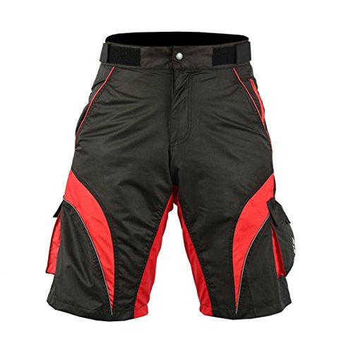Mens Cycling MTB Shorts Padded Free Liner Off Road Bike Shorts (Small) Black/Red