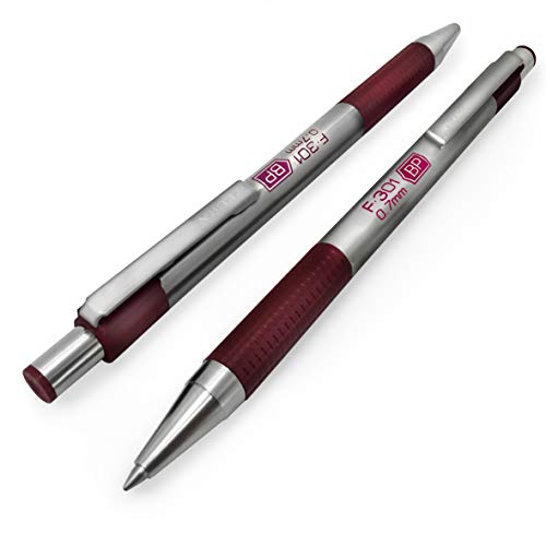 Zebra F-301 - Stainless Steel Retractable Ballpoint Pen - 0.7Mm Medium - Blue Ink - Maroon Barrel - Pack Of 6 #TOP1