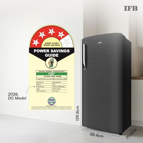 Image of IFB 222L 4 Star Advanced Inverter Direct-Cool Single Door Refrigerator with 30 Hrs Cooling Retention, XL Bottle Bin, Big Vegetable Box & 4 Year Super Warranty (2026, IFBDC-248DYOSE, Onyx Grey)