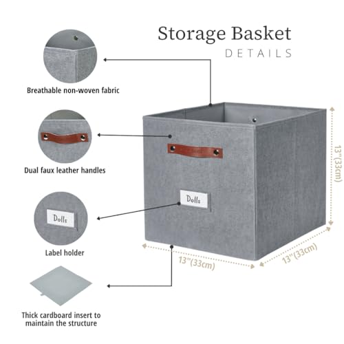 Image of DECOMOMO Storage Cube | 13x13x13 Storage Cube Bins with Label Holders, Fabric Storage Cubes for Shelves Closet Toys Clothes (13 inch / 6pcs, Texture Grey)
